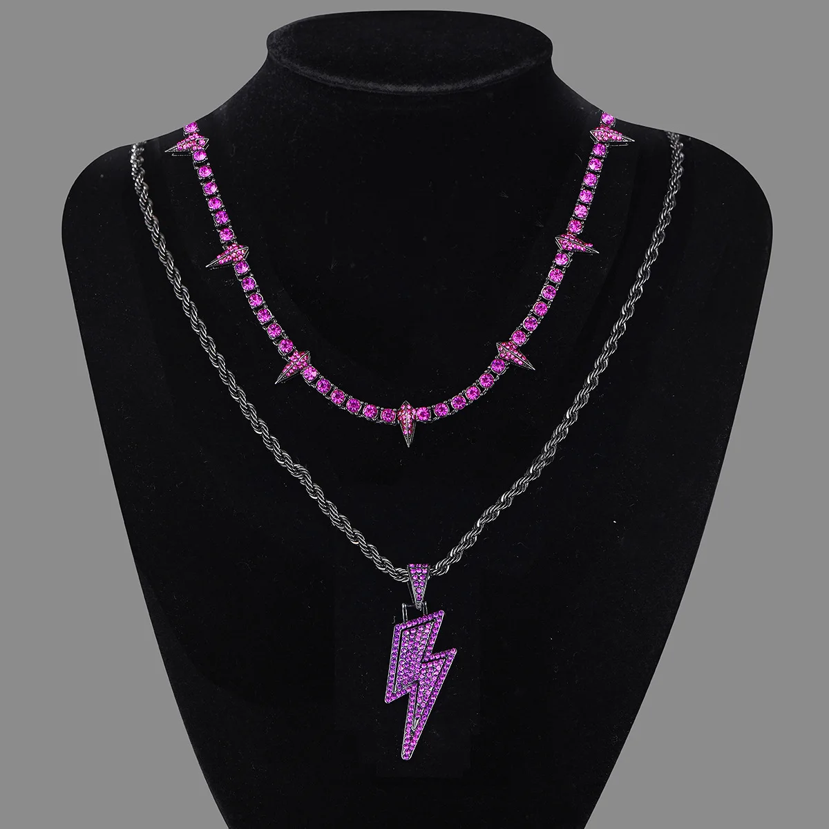 European and American hip hop Black Panther necklace overlay dark wind advanced sense alloy diamond lightning pendant set