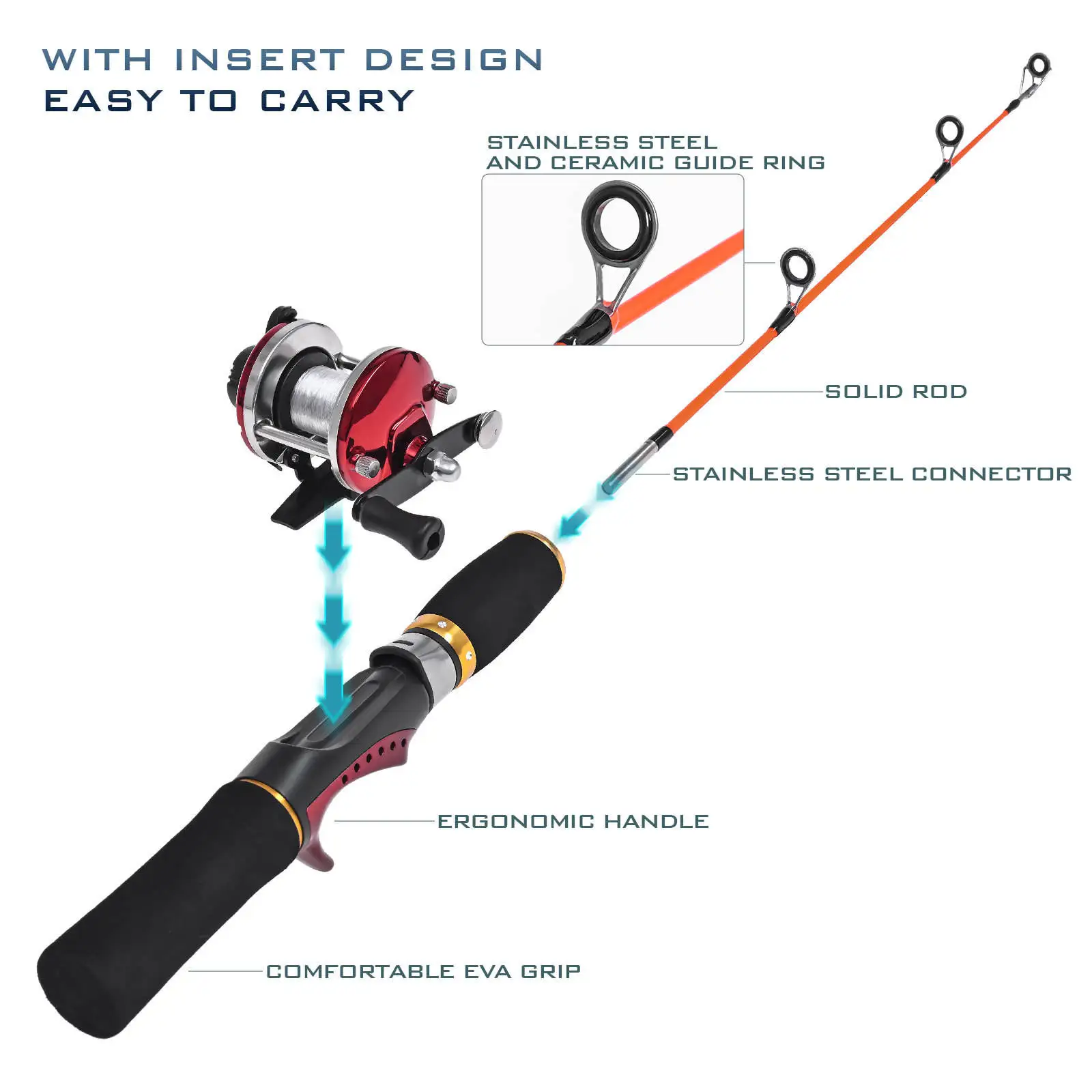 Wholesale 50cm red ice fishing rod suit, hard drum wheel bait suit raft fishing gear