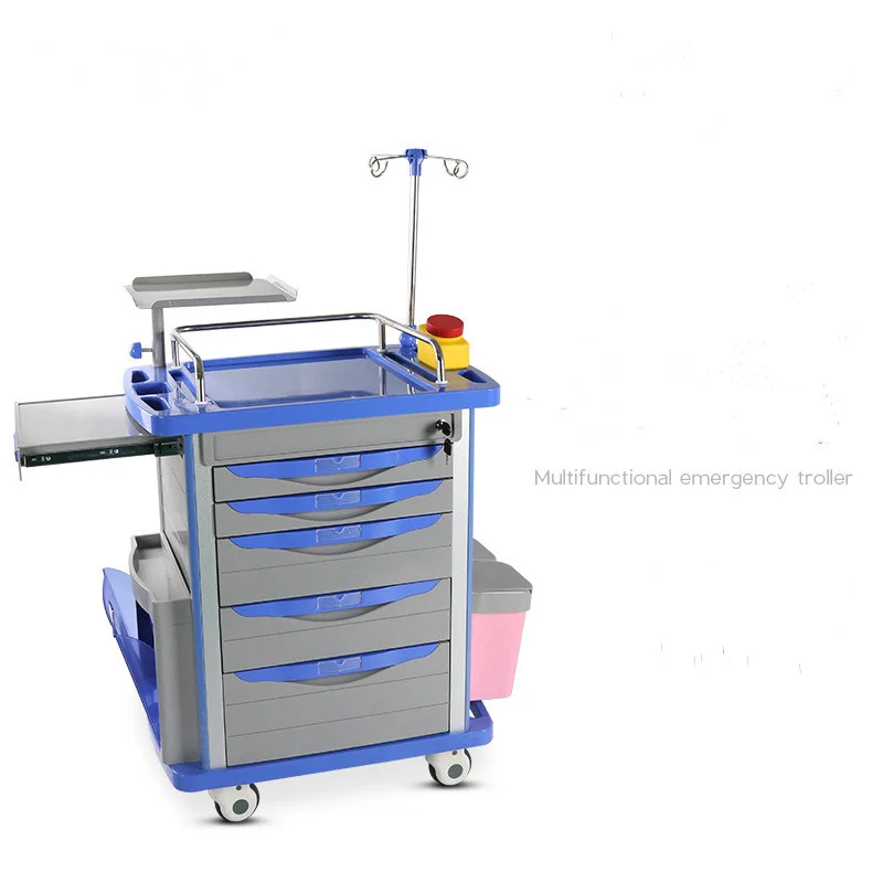 ABS Hospital Emergency Crash Cart Red OEM Lock Packing Furniture Wheels Plastic Color Trolley Brake Material Raw Origin Type ISO