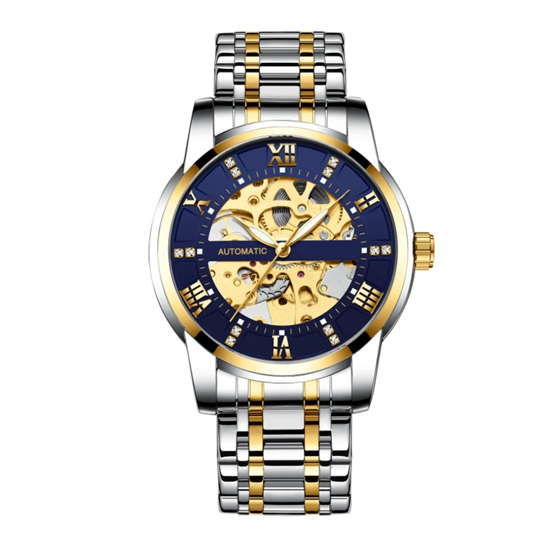 Automatic Mechanical Fashion Steel Belt Custom OEM Mens Golden Watches