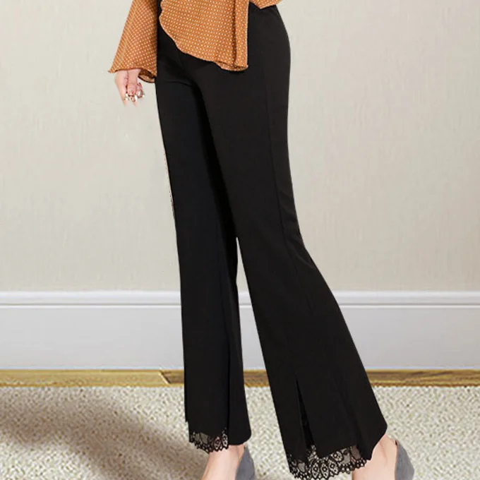 
Lace Design Lady Trouser Ladies Simple Flare Trousers Women Slimming Pants 