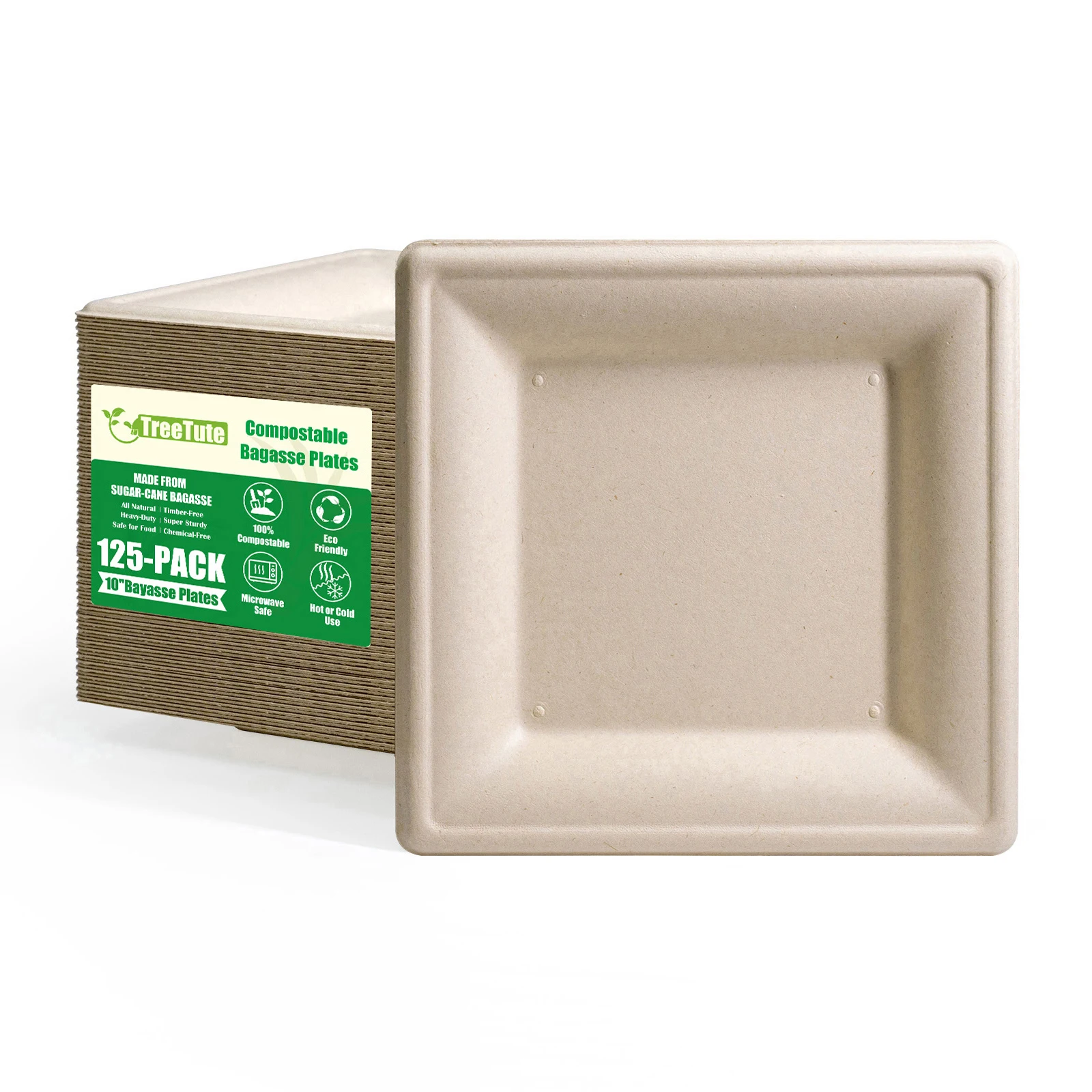 10-дюймовые квадратные бумажные тарелки из натурального жома оптовая продажа одноразовых сырых компостируемых сверхмощных бумажных тарелок сахарного тростника