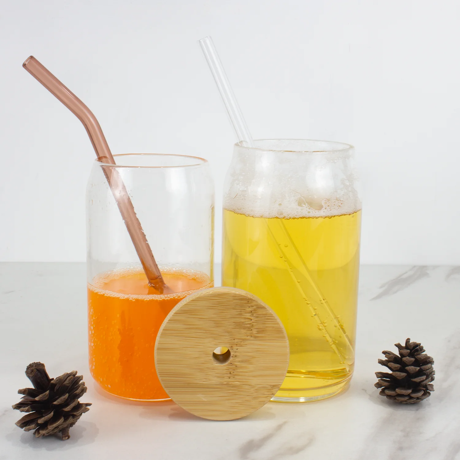 US Warehouse Wholesale Custom Logo Libbey 16oz Bamboo Lid with Straw Beer Can Beer Glasses Soda Cup Can Shape Glass