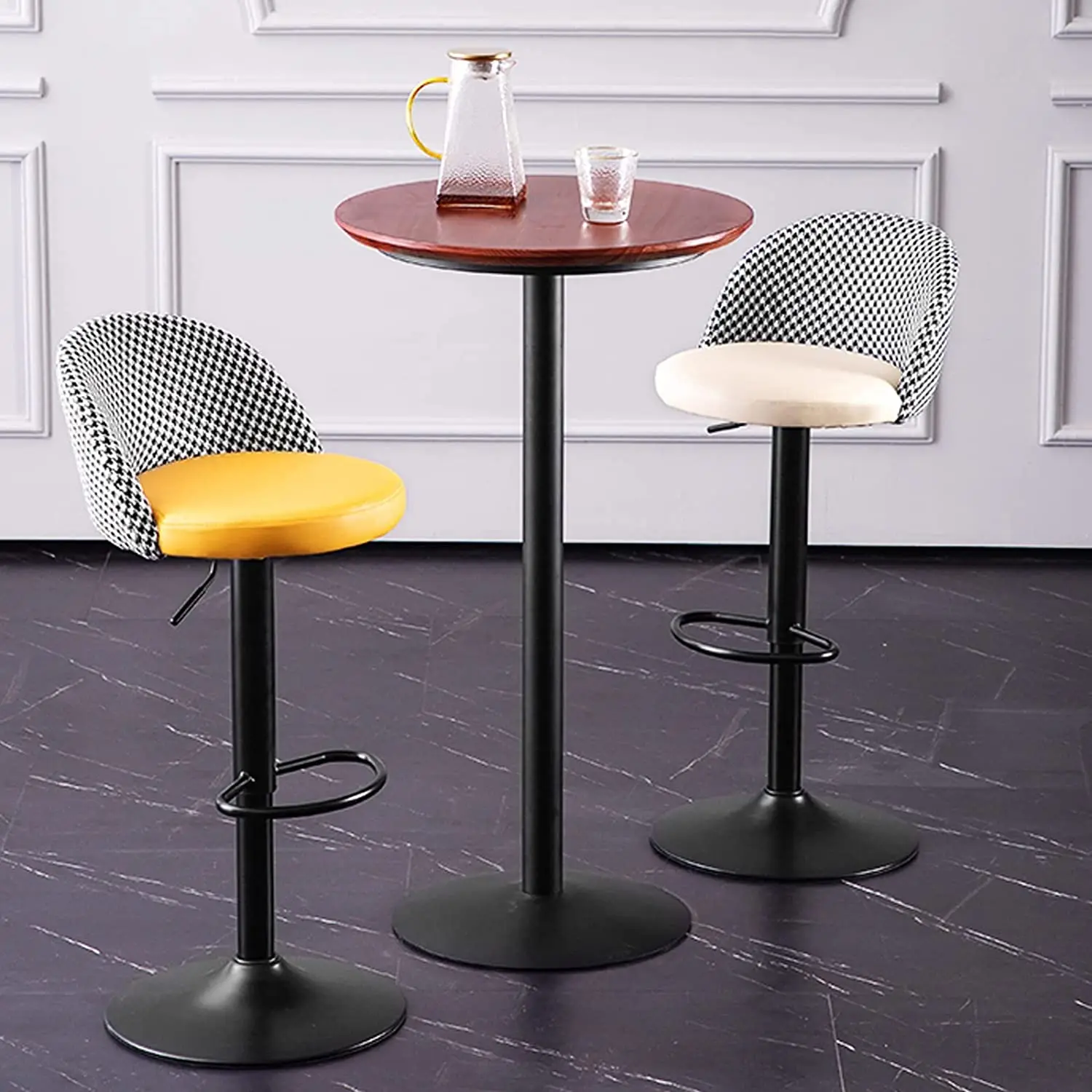 Retro Painting Process Certified Gas Rod High Chair Houndstooth Design for Cafe, Kitchen, Bar and Bistro