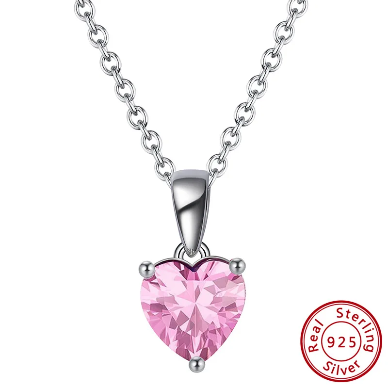 High Quality 925 Sterling Silver Heart Pendant Necklace 12 Months Birthstone Necklaces For Women Gifts Wholesale