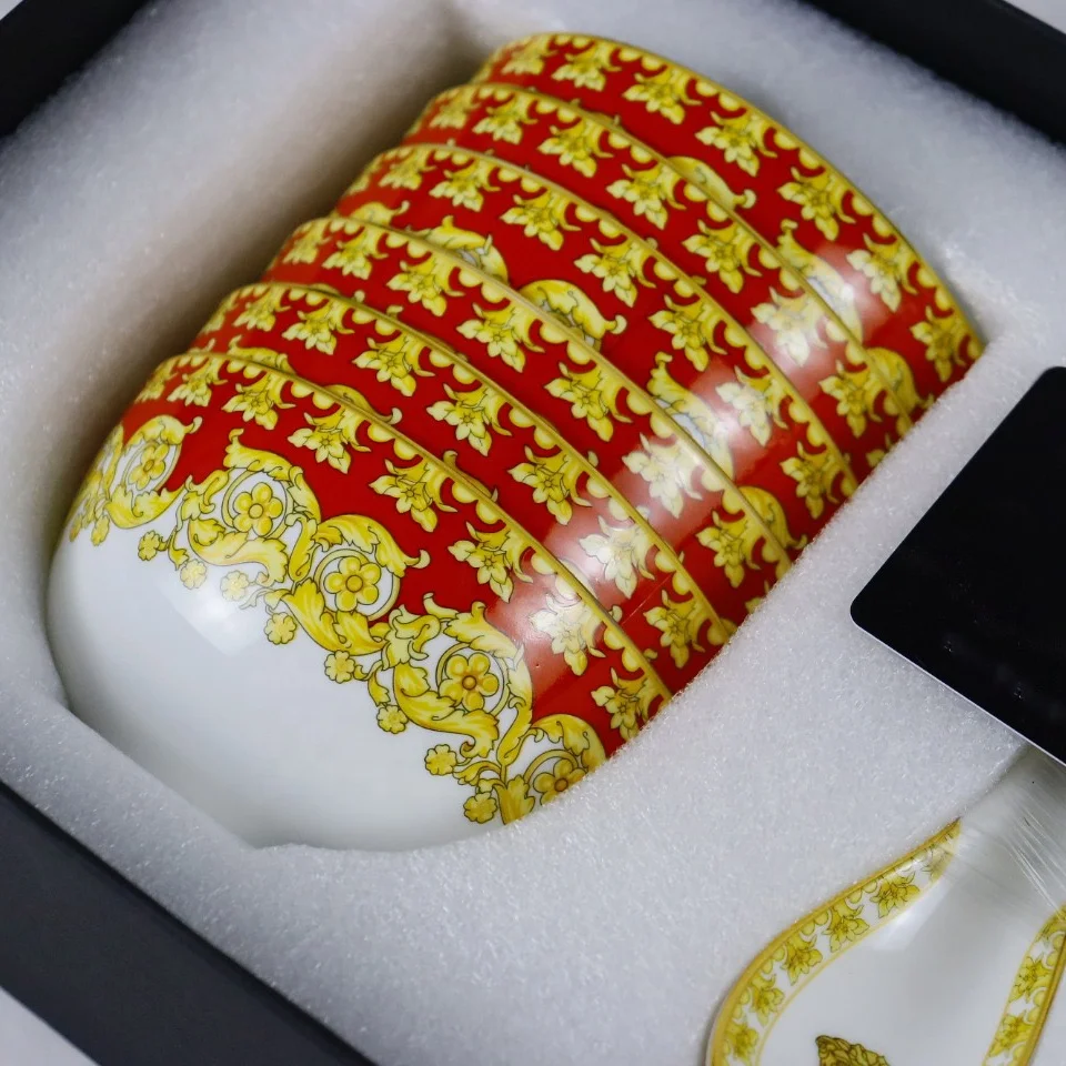 Promotional Luxury Porcelain Dinner Tableware Plates Dinnerware Dinner Dishes Plates Setsin Salad Bowl and Spoon 58pcs Set Party