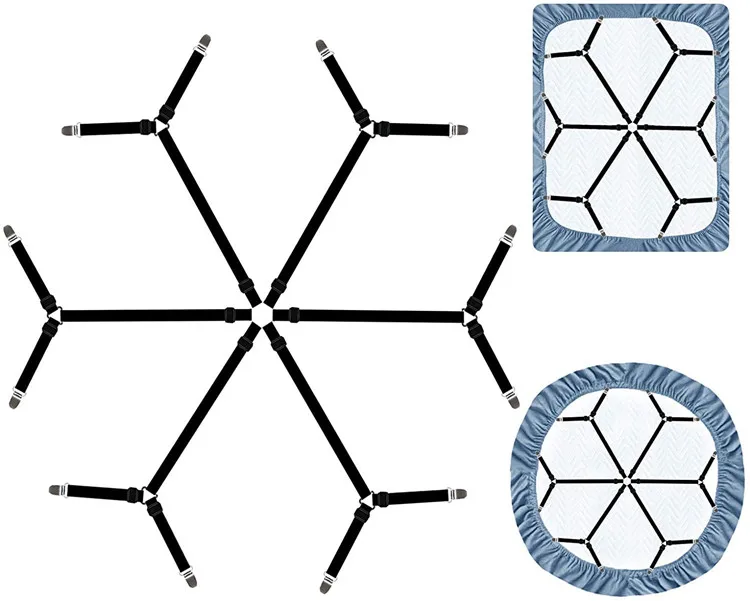 Factory Wholesale 6 Sides Triangle Adjustable Bed Sheet Straps Suspenders Gripper Fastener Bed Sheet Clips