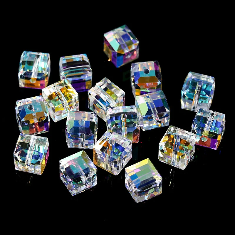 Wholesale shining square cube stick crystal  glass beads suger beads stones for jewelry Making accessories diy cube beads
