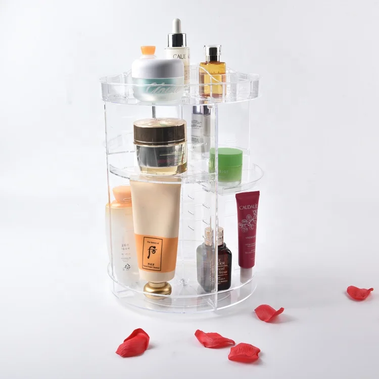 360 Degree plastic makeup organizer rotating adjustable cosmetic rotating makeup organizer acrylic
