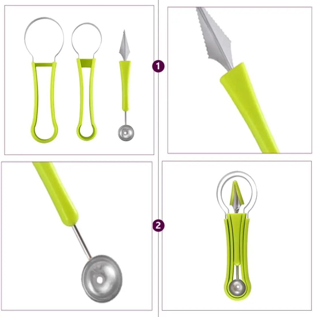Melon Baller Scoop Set 4 In 1 Stainless Steel Fruit Scooper Seed Remover For Watermelon Slicer