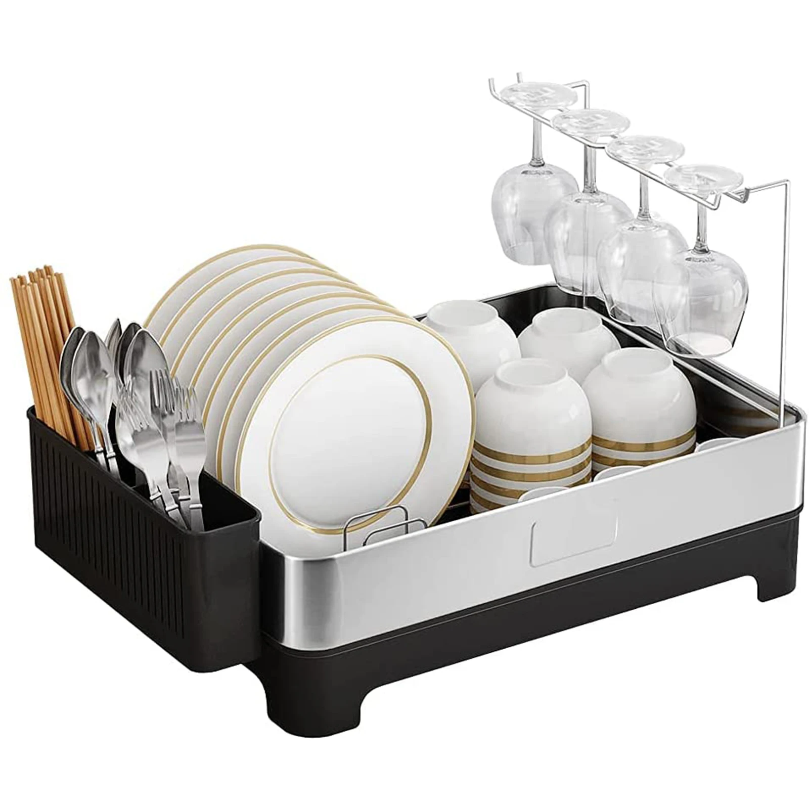 ORR0009 Dish Drying Storage Rack with Wine Glass Holder,Dish Rack with Adjustable Swivel Spout for Kitchen countertop