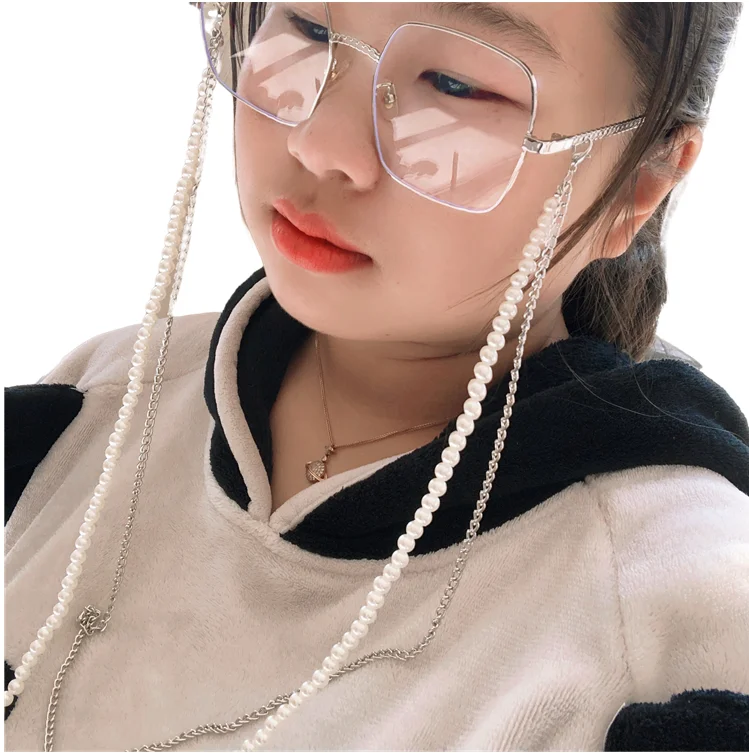 75cm Colourful  Glasses Mask Chain Acrylic Glasses Chain Non-Slip Anti-Loss Rope Double Layers 6mm Pearl Beaded Sunglasses Chain