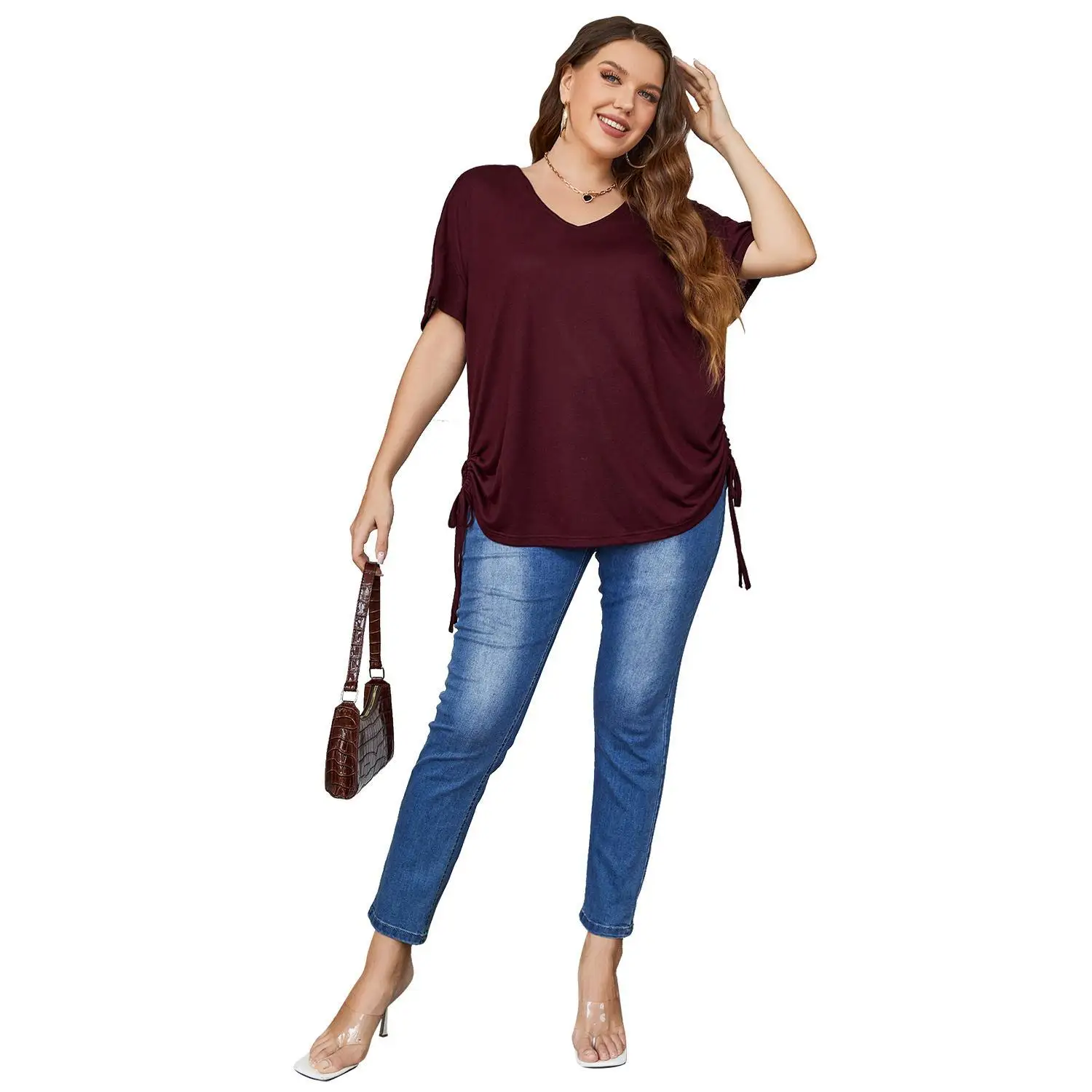 2024 Hotsale Solid Color Shirt All Custom Logo Size Color Short Sleeve Women Shirt
