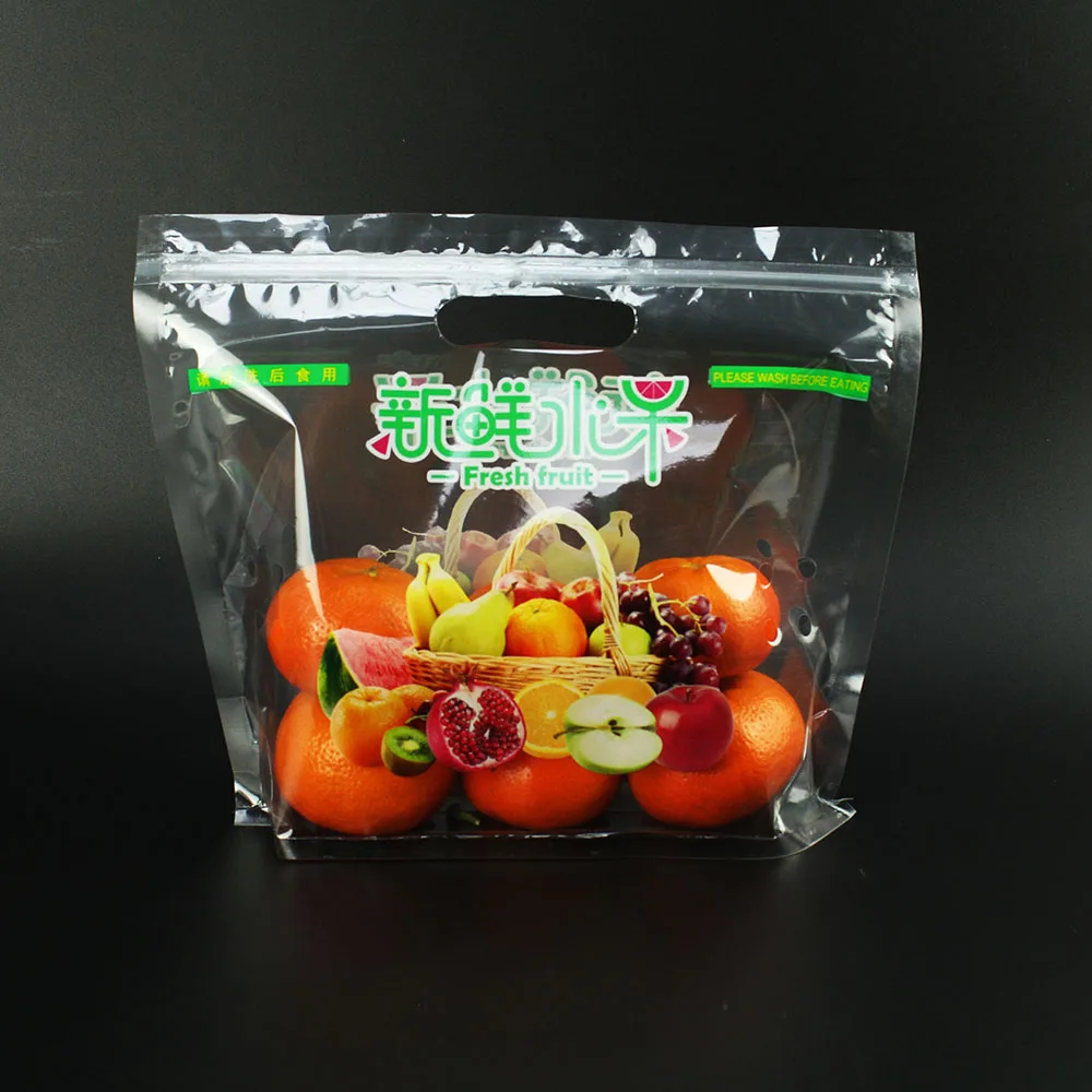 Perforated Lettuce Bag Lettuce Ziplock Bolsa de frutas Stand Up Fresh Fruit And Vegetables Plastic Bag
