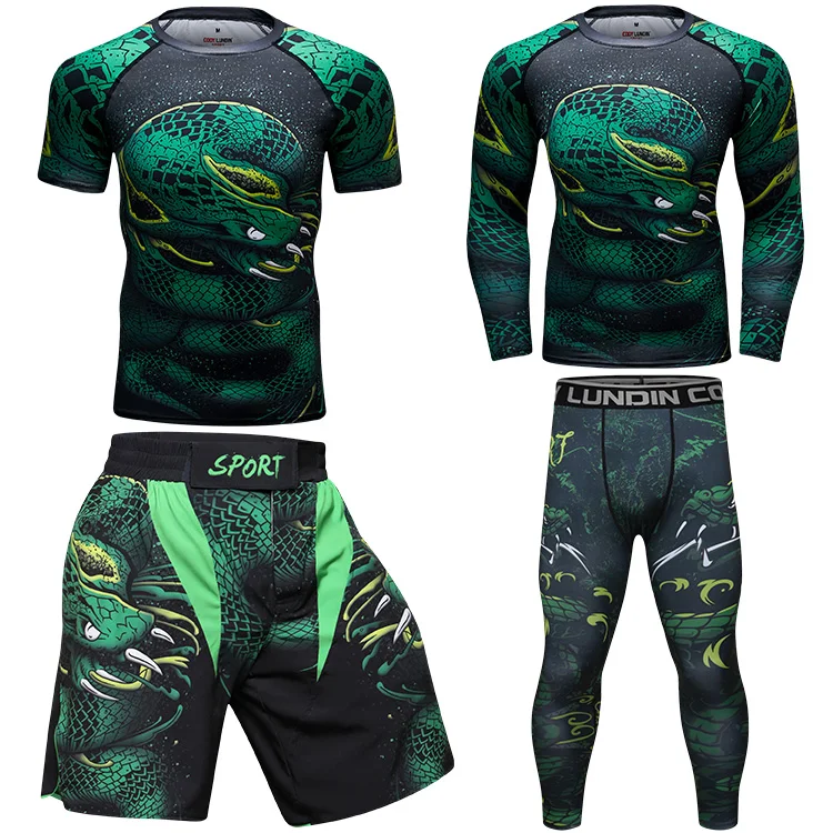 
Custom printed rash guard mma shorts muay thai shorts mens sportswear set 