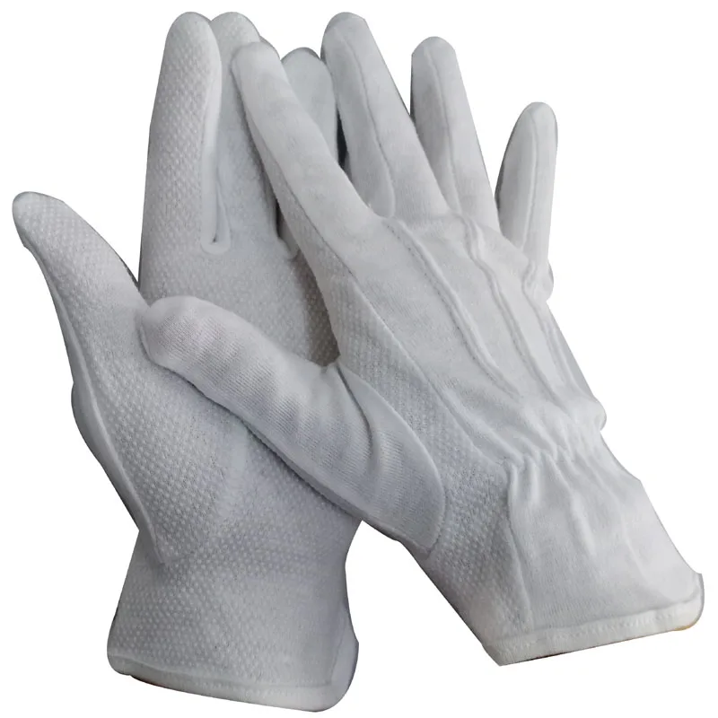 Black/ White Cotton Hand Gloves Three Beams Lines Stripes Button Snap Uniform Marching Polyester Touch sensor Ceremonies Parades