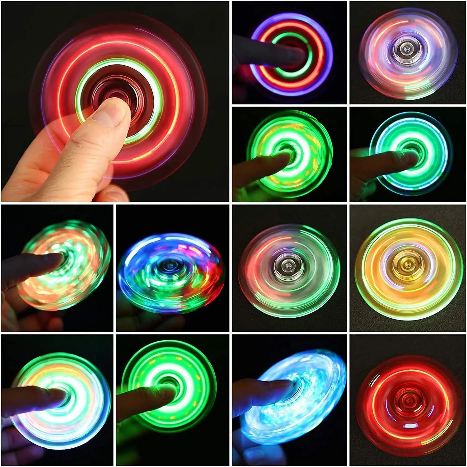 Transparent Crystal Led Flash Spinning Toy fingertip gyroscope with light emitting dazzling night light Finger Fidget Spinner