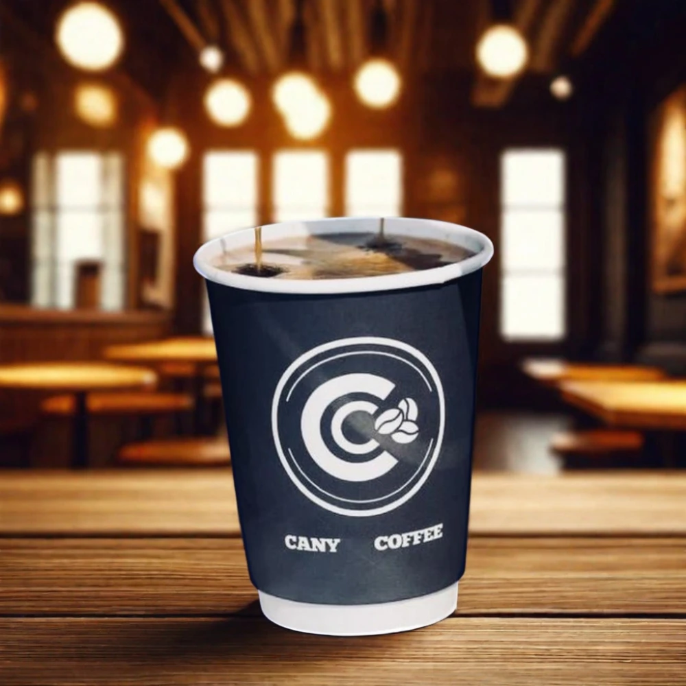 AT PACK Coffee Cup Custom Printed Black 8Oz 12Oz 16Oz 20Oz Cup For Drink Disposable Cafe Cups With Lids