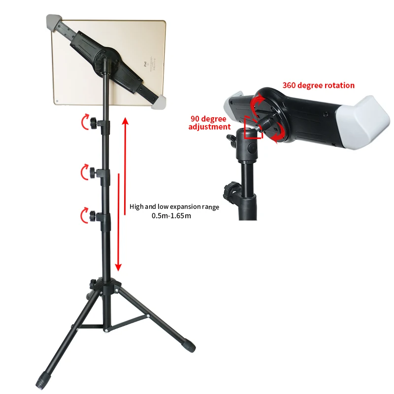 
Hot Selling Universal with Height Adjustable Floor Stand Tablet Tripod Mount Mobile Phone Holder 