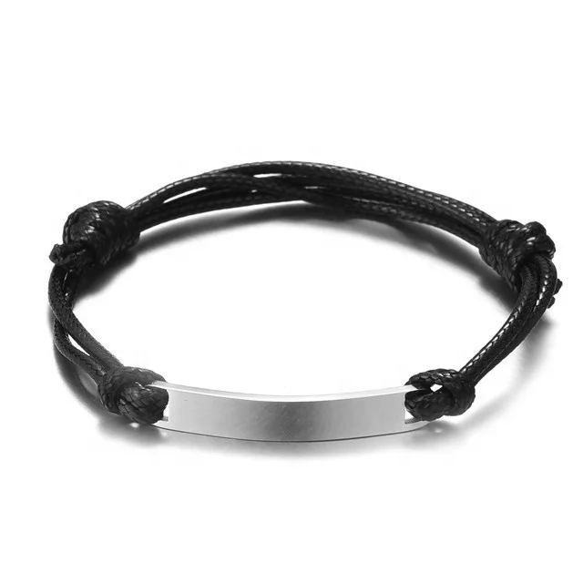 Yiwu Aceon Velle Stainless Steel Double Layer Wax Leather Soft Cord Hand Knot Universe Size Promotional Curved ID Tag Bracelet