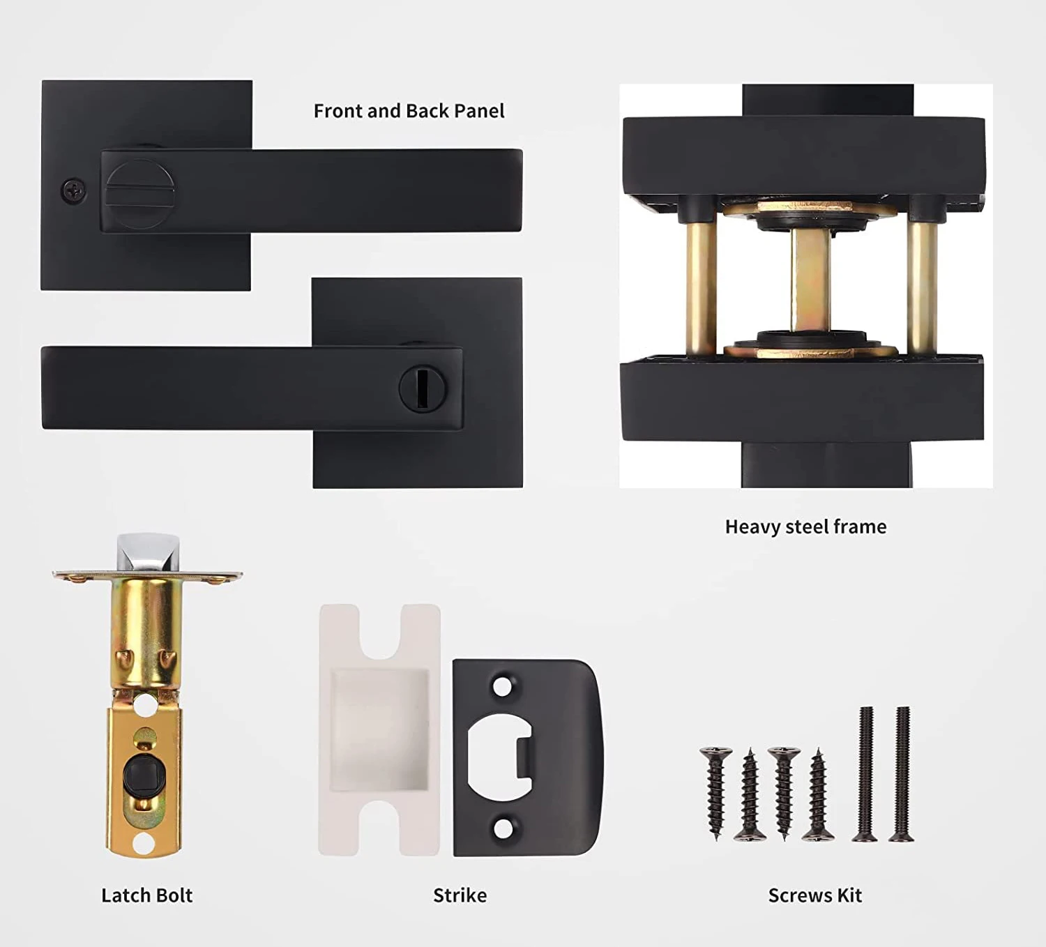 Contemporary Square Privacy  door Handle Lever Matte Black Bedroom/Bathroom/Interior Doors Left/Right Handle Door Lock set