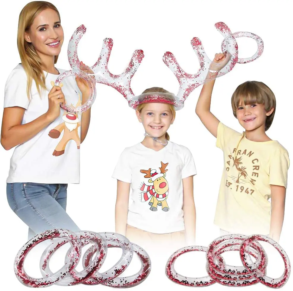 2021 Shinny Inflatable Reindeer Antler Ring Toss Game (2 Antlers & 8 Rings) for Christmas Party Games