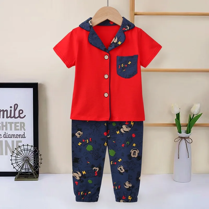 Kids Baby Pajamas Ready To Ship Girls Cartoon Casual Quantity Oem Cotton Clothes Set Short Sleeves Long Pants