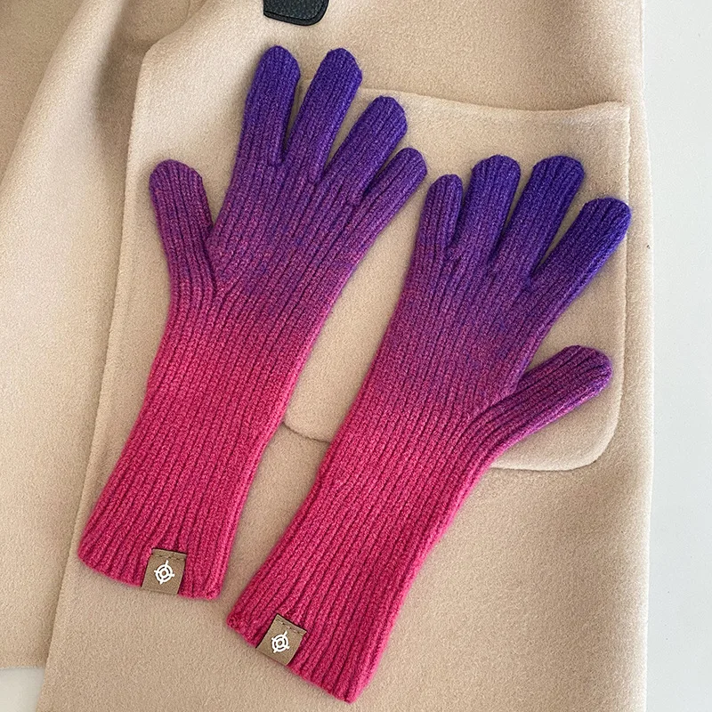 Gradient color gloves new touch screen gloves with exposed fingers winter warm fashion ins wind net red gloves
