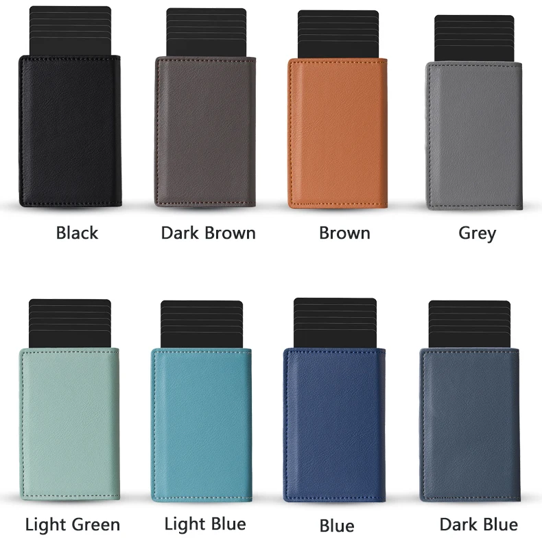 Custom Logo Minimalist Pop Out Business Credit Card Holder Dompet Kulit Rfid Safe Trifold Leather Wallet with Magnetic Closure