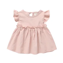 Wholesale custom ruffle short sleeve baby girl dresses summer linen dress baby