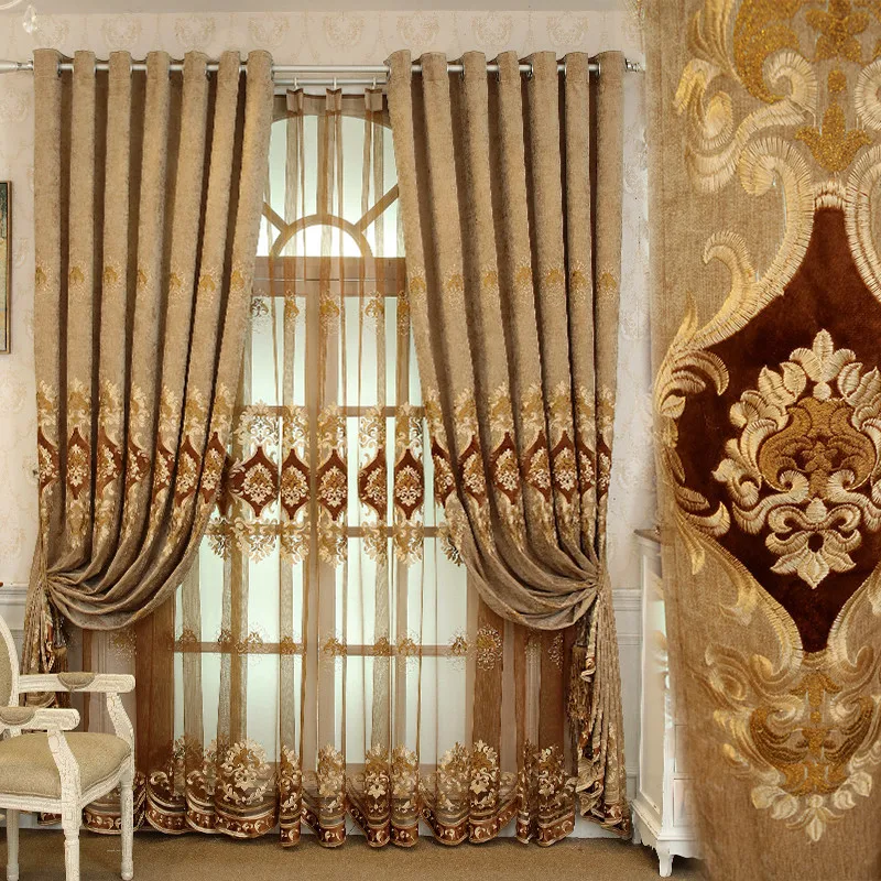 
China supplier custom blackout european luxury window embroidered curtains for living room 