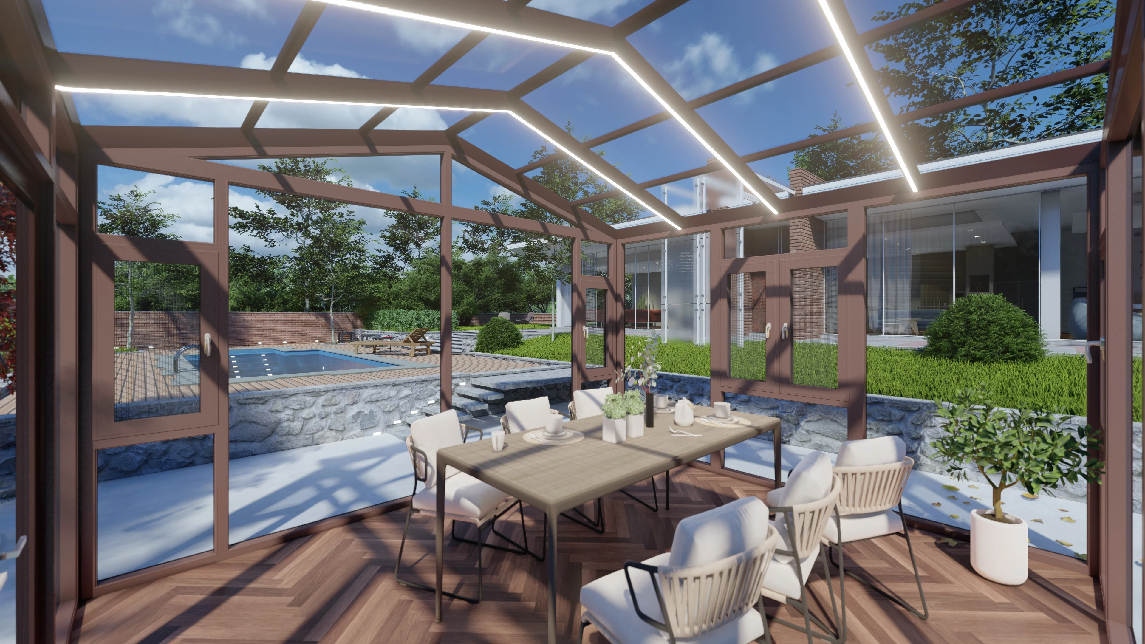 Custom-Tailored Elegant High-End Aluminum Conservatory Sunroom Modern Stylist Tempered Laminated Glass Garden House Outdoor