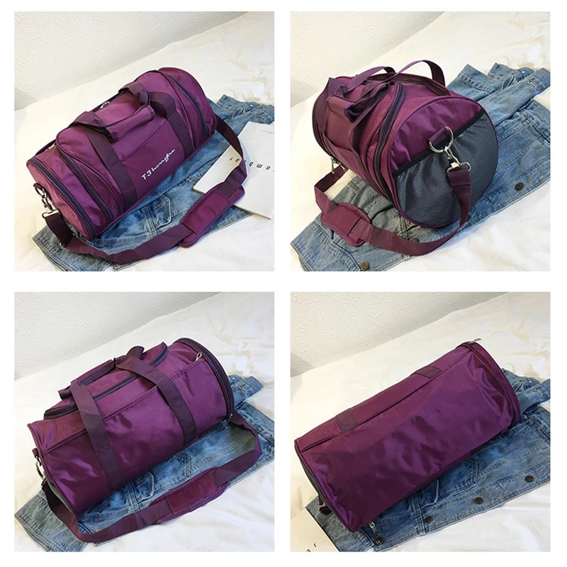 Lastest trendy big duffle travel bag for men weekend black and purple gym sports shoe bags