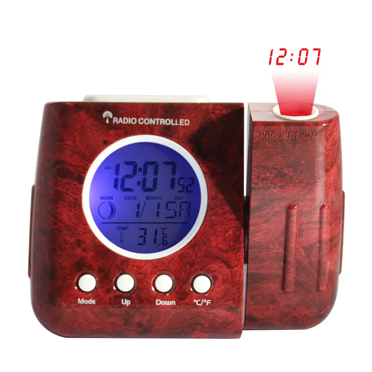 Home Travel Electronic LED Wall Projection Moon Phase Calendar Radio Controlled Alarm Clock