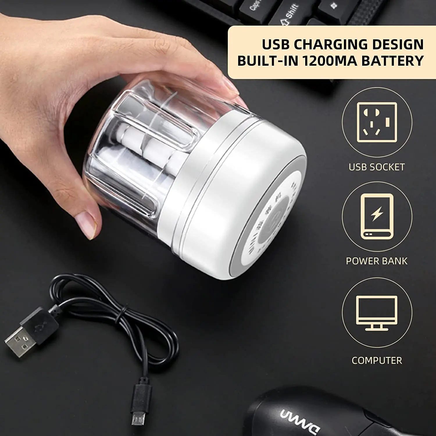 Portable Electric Garlic Press Mini Food Garlic Vegetable Chopper Garlic Press Crusher Kitchen Chopper Meat Grinder Accessories