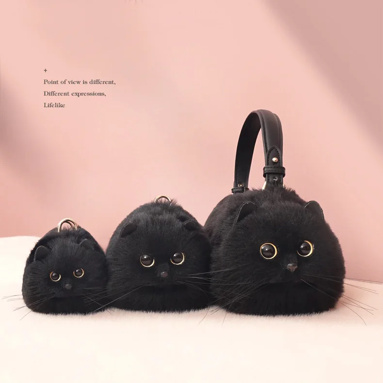 2023 fashion novelty gifts lovely 3D cat shape fur sling bags cute women handbags furry ladies crossbody bag