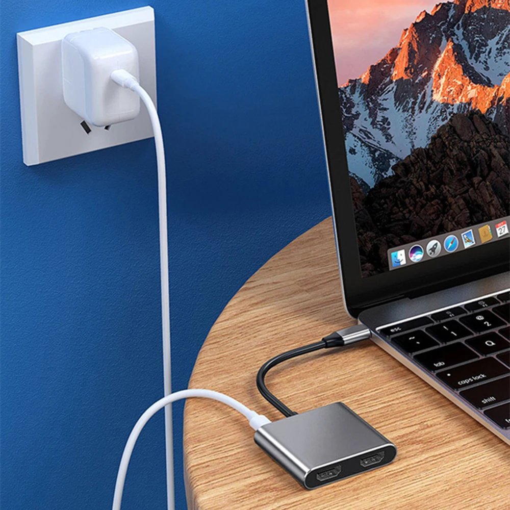 Type C to Dual HDMI Adapter 4K 30Hz USB 3.0 Hub Expansion Dock USB-C Converter for Laptop PC Phone Macbook Samsung Xiaomi Huawei
