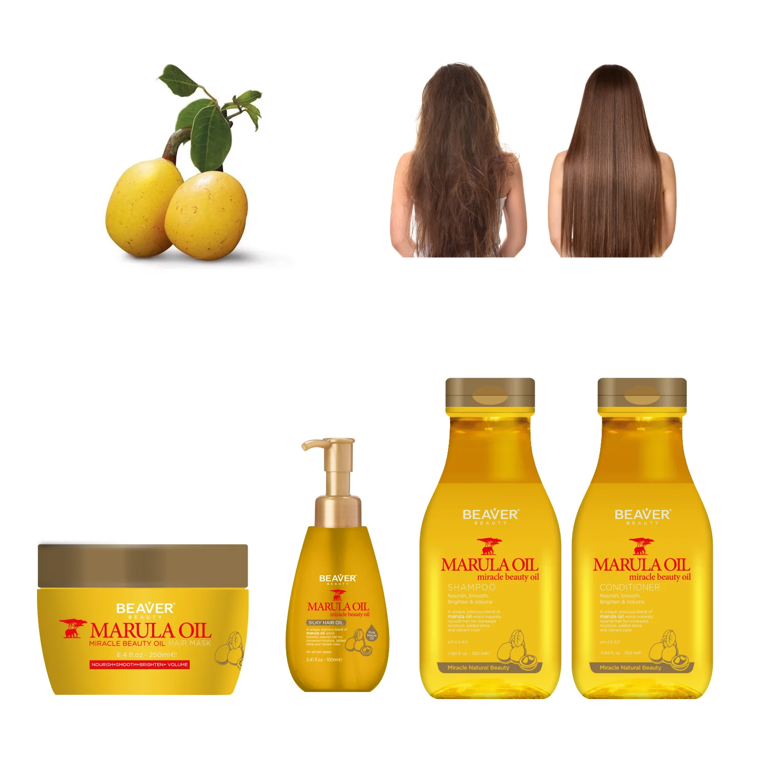 BEAVER marula oil hair care set moisturizing repairing marula oil hair oil mask brightening hair shampoo and conditioner set