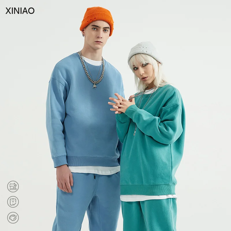 Custom Streetwear Loose unisex Sweater Women Men Crew Neck heavy weight oversized cotton Hoodie Sweatshirt