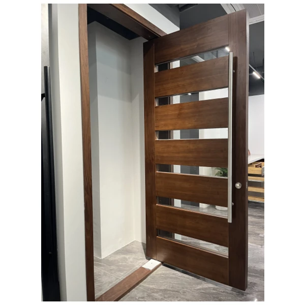 China Foshan Factory Exterior Luxury Hard Solid Wood Doors Teak Wooden Main Double entry Door Designs with Decorative Glass
