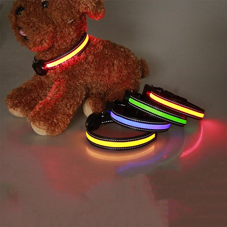 bluetooth APP control rechargeable prevent loss warning colorful flashing LED light pet collar supplies for night walking dog