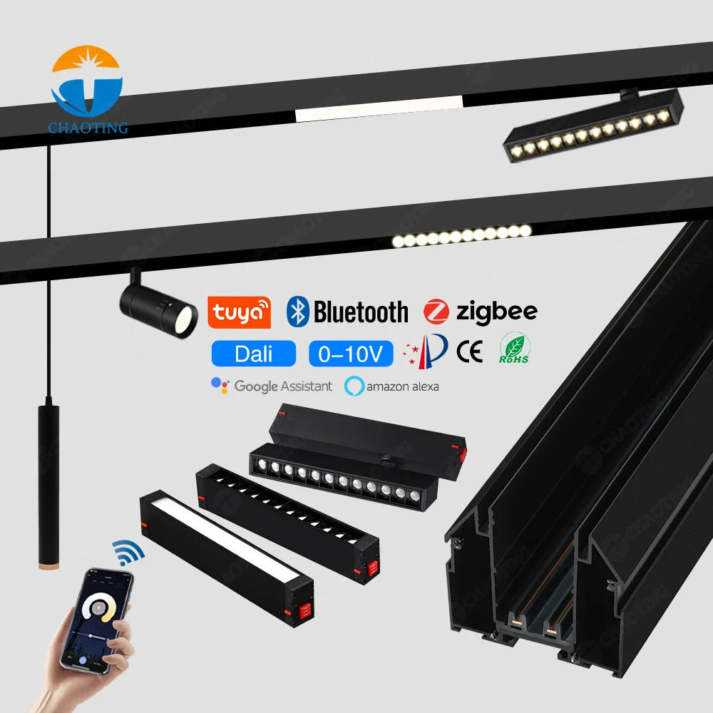 Aluminum Stretch Ceil Rail Smart 220V Tracklights System Commercial LED Magnetic Track Light Profile for Uk Russia Stretch Ceil