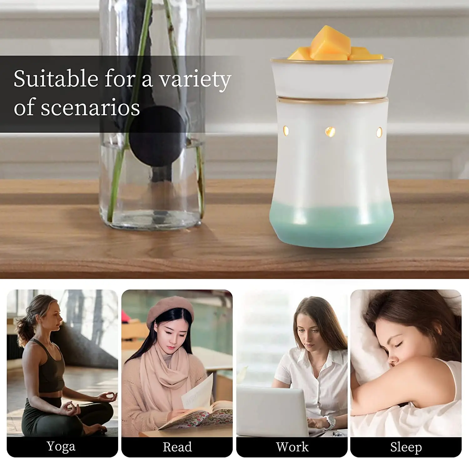 Ceramic Wax Warmer Melter for Scented Wax or Essential Oil for Wax Melts Inremovable Tray Elegant Style Fragrance Burner Heater