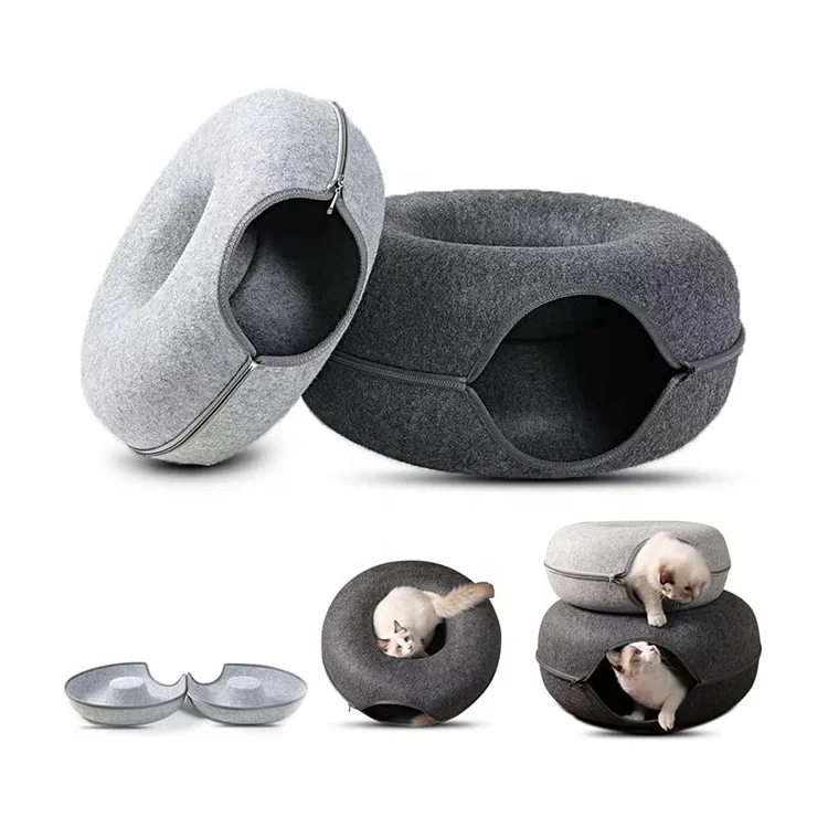 BunnyHi MSD002 Cat Nest Home Tunnel High Quality Customize Different Size And Logo Donut Felt Toy Cat Bed House