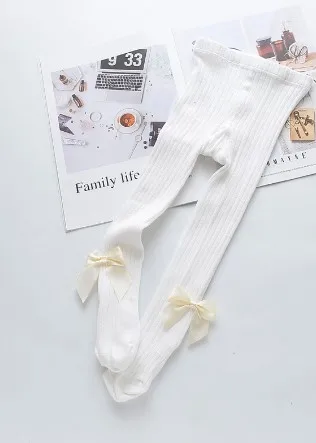 Plain Rib Big Bowknot Crew Custom Cotton Children Girl Tights for Kids Breathable