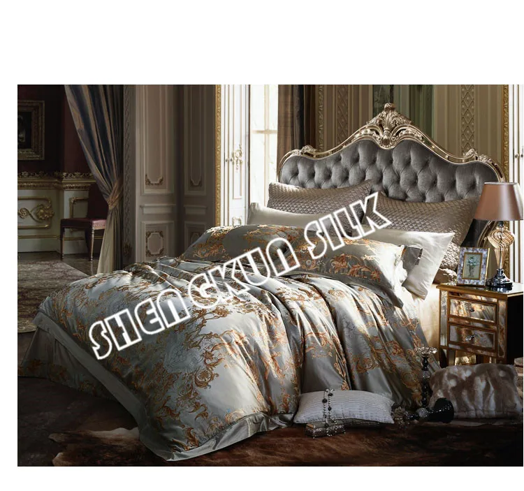 Customized 100% Charmeuse Silk Bedding set, duvet cover set, sheet set jacquard printed solid colour
