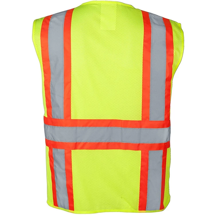 Mesh ANSI Class 2 Type R Hi Vis Construction High Visibility Workwear Pocket Personal Reflective Vest Safety Clothing