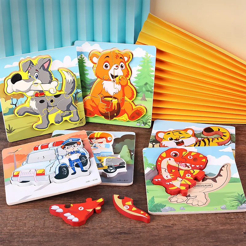 Children Animal 3d Wooden Jigsaw Puzzle Montessori Early Initiation Educational Learning Game Toys For Baby Toddlers Kids