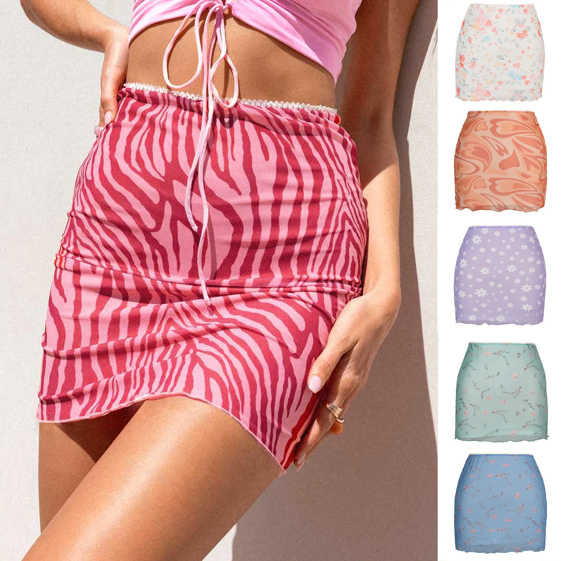 New Arrivals Spring summer Printed High waist Double layer Slim Skirt Women Vintage Sexy Mini Skirt