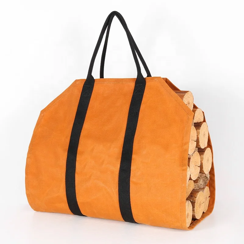 CHANGRONG Custom  waxed Canvas Log Tote Bag Carrier Indoor Fireplace Firewood Tote Log Holder Woodpile Rack Fire Wood Carriers